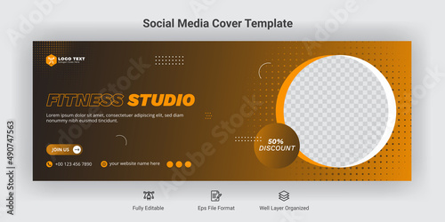 Fitness studio facebook cover social media template
