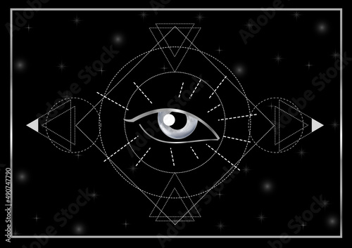 Esoteric Third Eye of providence in magical triangles and orbs in space