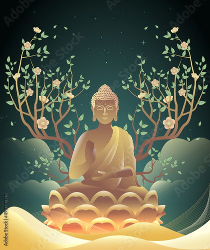 Happy Vesak Day Creative Concept for Card or Banner