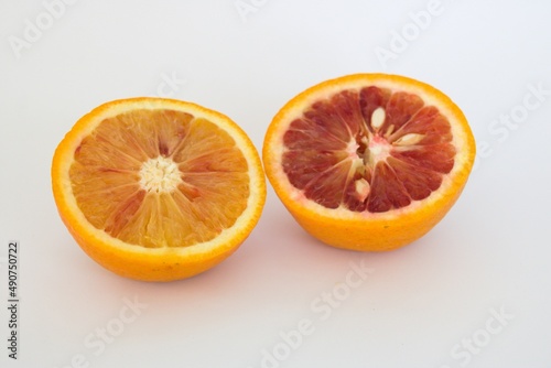 Red blood orange fruit isolated on white background