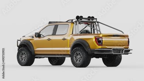 3D rendering of a brand-less generic pickup truck in studio environment