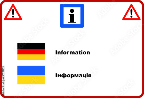 Schild Informationsstelle Gebäude deutsch ukrainisch