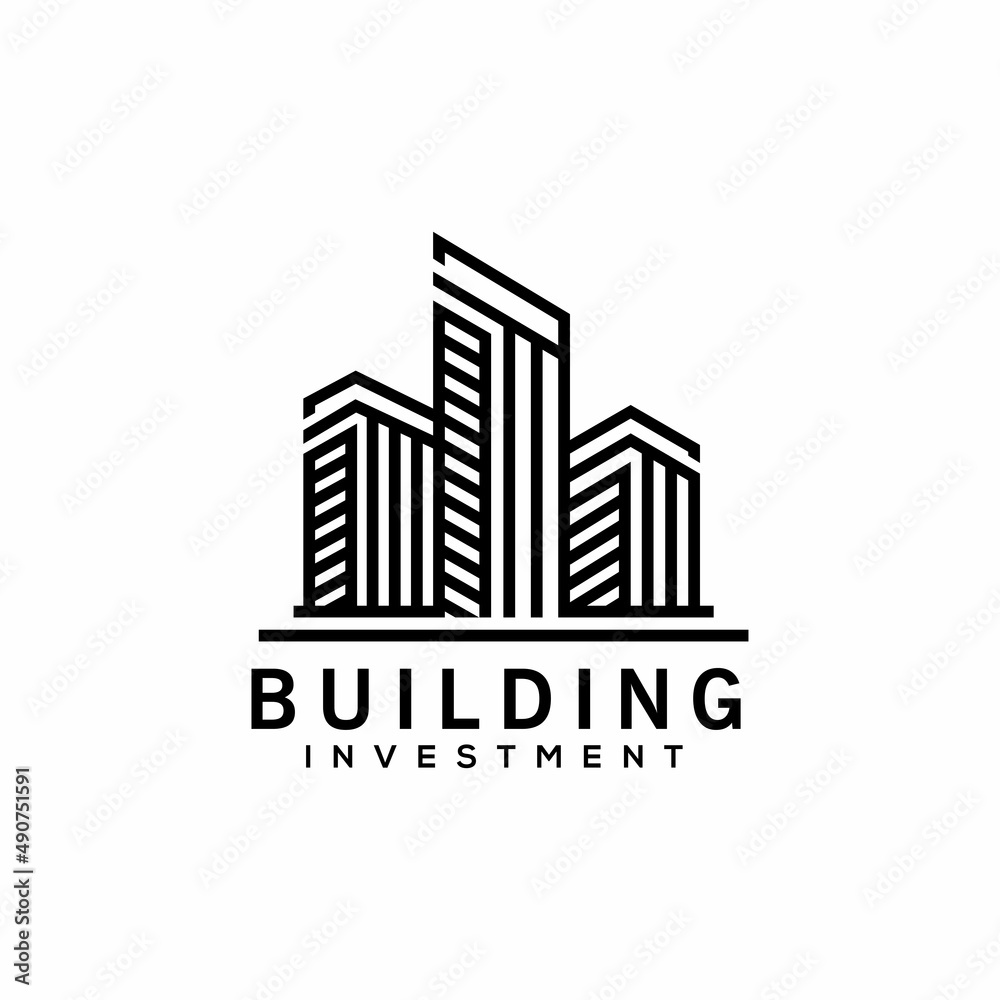 line and outline building real estate logo design, luxury skyscrapers city logo, creative business real estate investment vector template icon