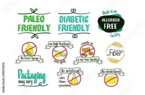 Allergen free product sticker, template label set