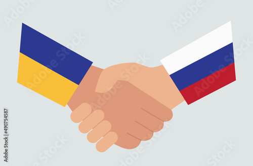 Handshake Ukraine and Russia. No More War. Negotiations, agreements peace between russia and ukraine