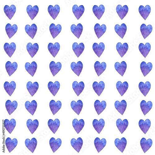 Hand drawn watercolor seamless pattern with ordered little purple hearts on white background.Web design element and printing greeting cards, wrapping paper and textile © Sunny_Smile