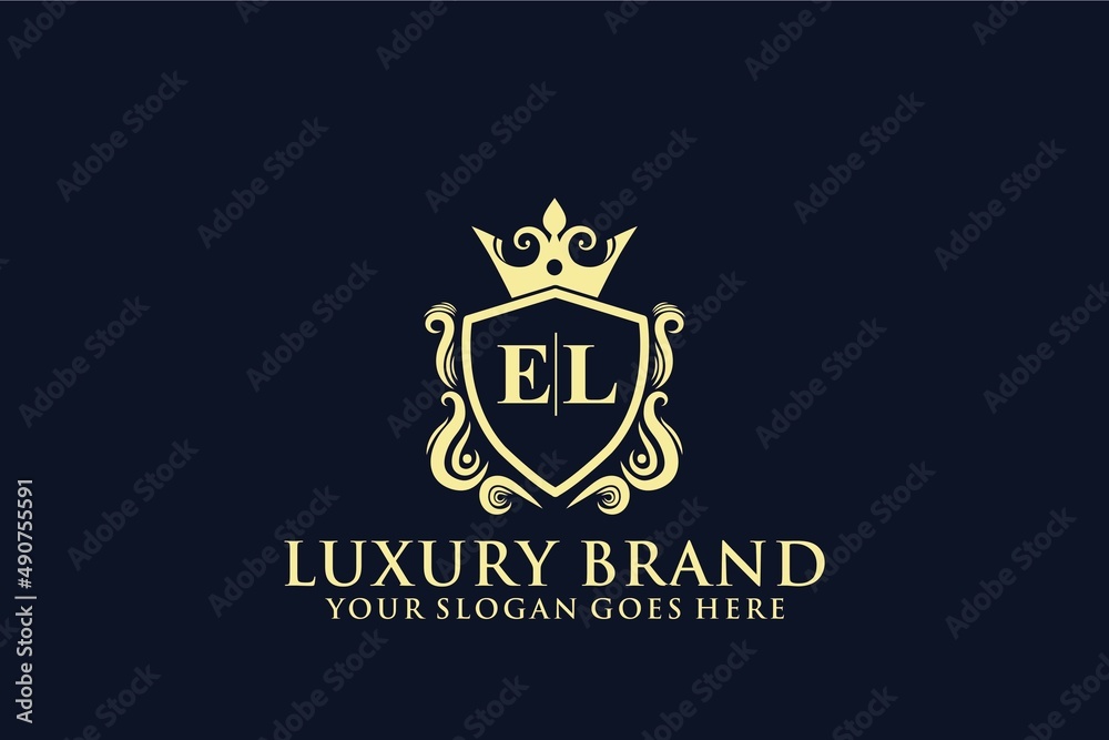 letter Initial EL elegant luxury monogram logo or badge template with ...