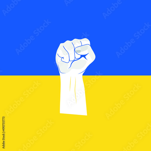 clenched fist on the background of the Ukrainian flag. solidarity with Ukraine. stop war. glory to Ukraine. vector illustration, eps 10.