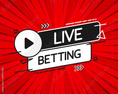 Live betting red banner in flat style. Soccer ball. Vector flat illustration