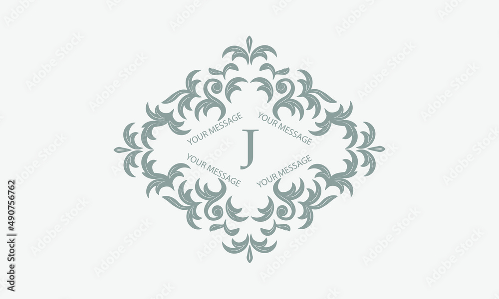 Exquisite floral logo with calligraphic letter J. Business sign, identity monogram for restaurant, boutique, hotel, heraldic, jewelry.
