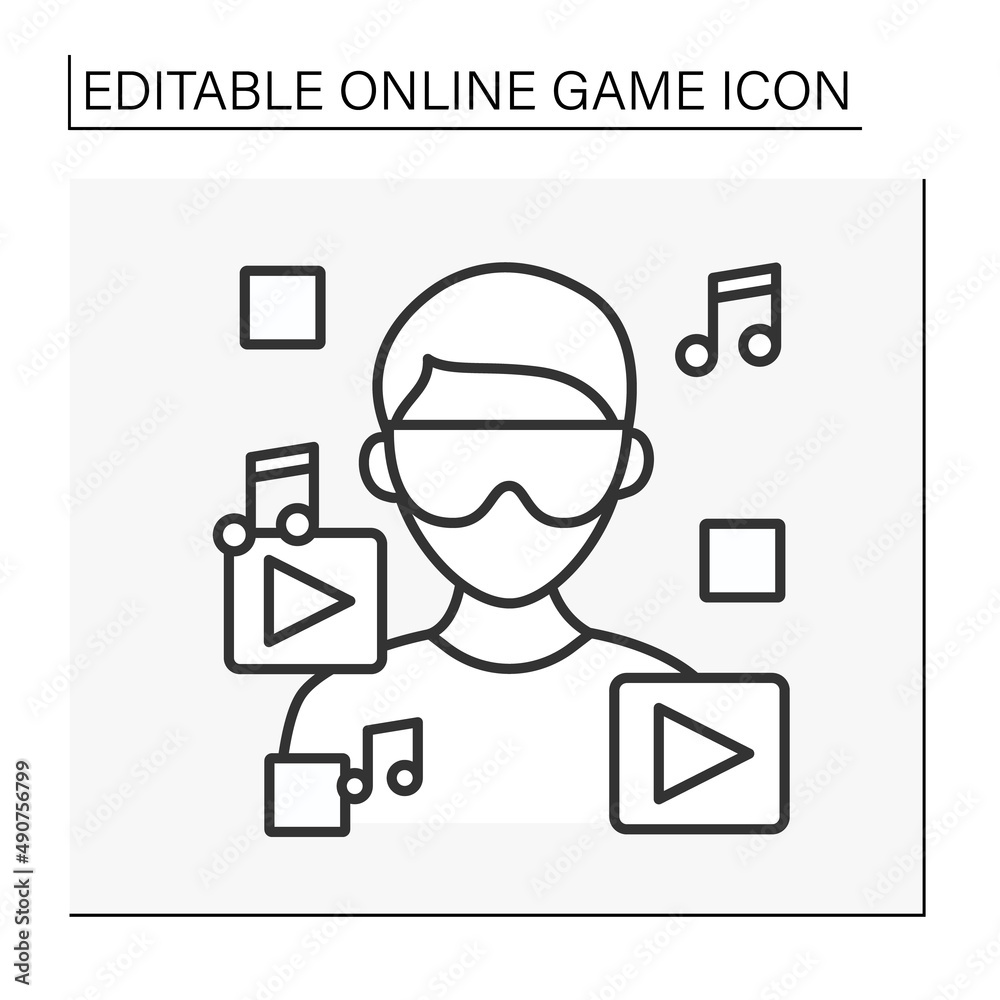 3d gameplay line icon. Gaming with virtual reality goggles. Smart technology for watching videos and images. Online game concept. Isolated vector illustration.Editable stroke 3d gameplay line icon. Gaming with virtual reality goggles. Smart technology for watching videos and images. Online game concept. Isolated vector illustration.Editable stroke