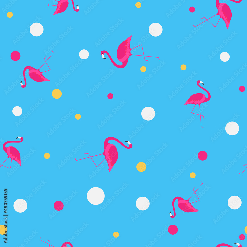 Fototapeta premium Pink Flamingo Cute Seamless Pattern Background Illustration