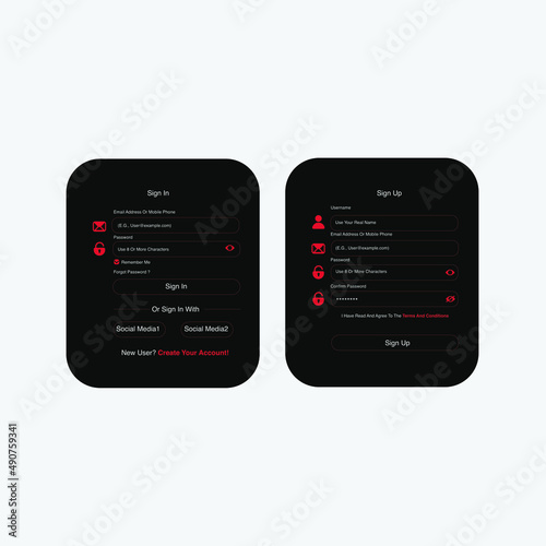 login and sign up website page, register or sign in, Website element for your web.UX UI design, username password, new account, email address or phone confirm password, new user, remember me, template