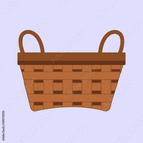 illustration of brown basket for eggs, blue background 