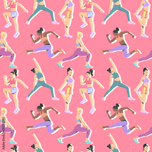 WOMEN ARE EXERCISING IN SOME DIFFERENT MOVEMENTS. FLAT PATTERN DESIGN.