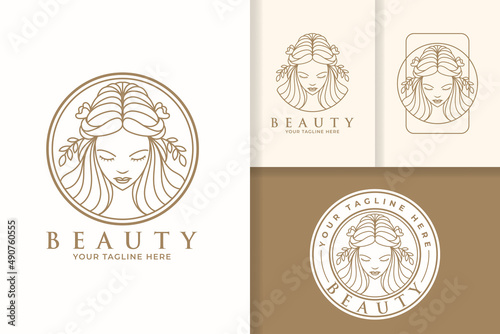 Line art woman beauty face logo icon template