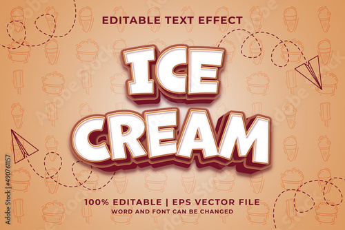 Editable text effect Ice Cream 3d Cartoon template style premium vector