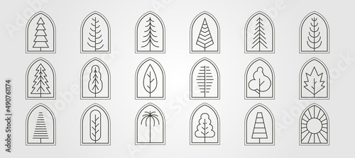 set of tree line icon logo vector symbol illustration design, a big bundle of tree minimal logo