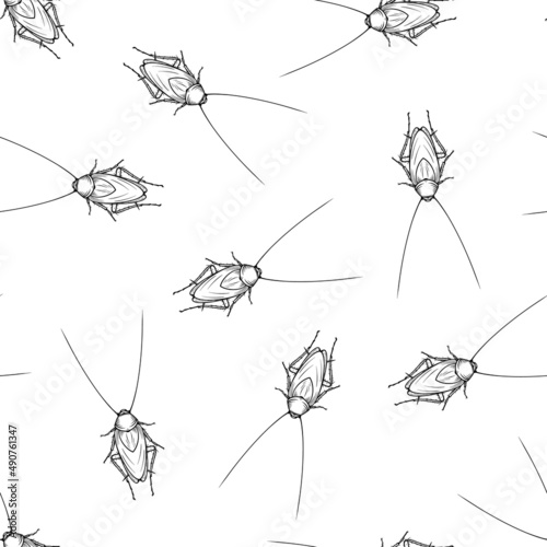 Seamless pattern of monochrome mustachioed cockroach illustration. Vector illustration template