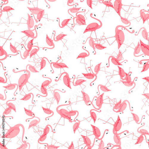 Cartoon Pink Flamingo. Seamless Pattern Background. Illustration.