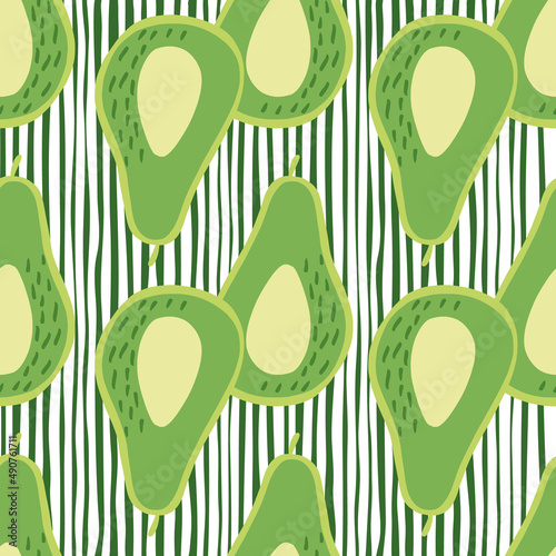 Doodle avocado seamless pattern. Hand drawn botanical backdrop.