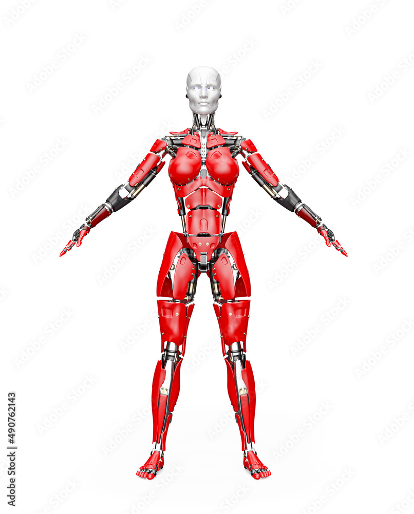 amazing robot in a pose on white background