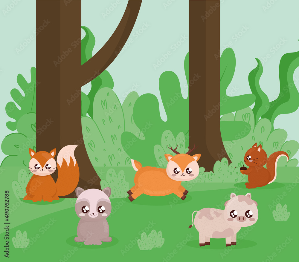 Naklejka premium baby animals over grass