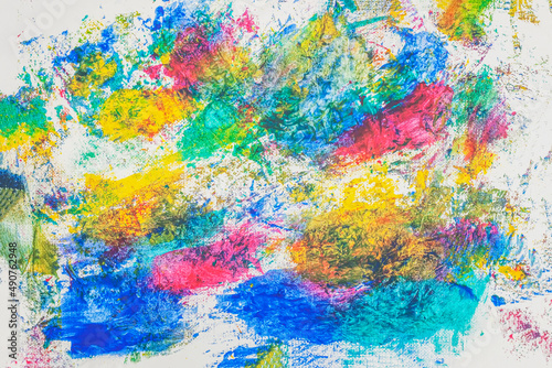 Abstract colorful acrylic background, bright blots, splashes on texture paper © svetlanais