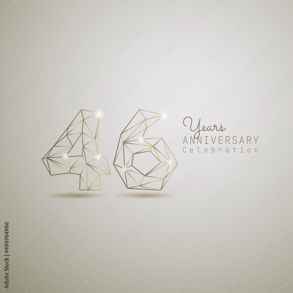 Fototapeta premium 46 years anniversary logotype with gold wireframe low poly style. Vector Template Design Illustration.