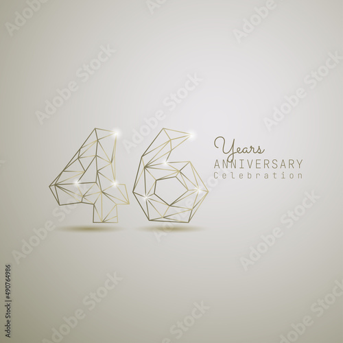 46 years anniversary logotype with gold wireframe low poly style. Vector Template Design Illustration.