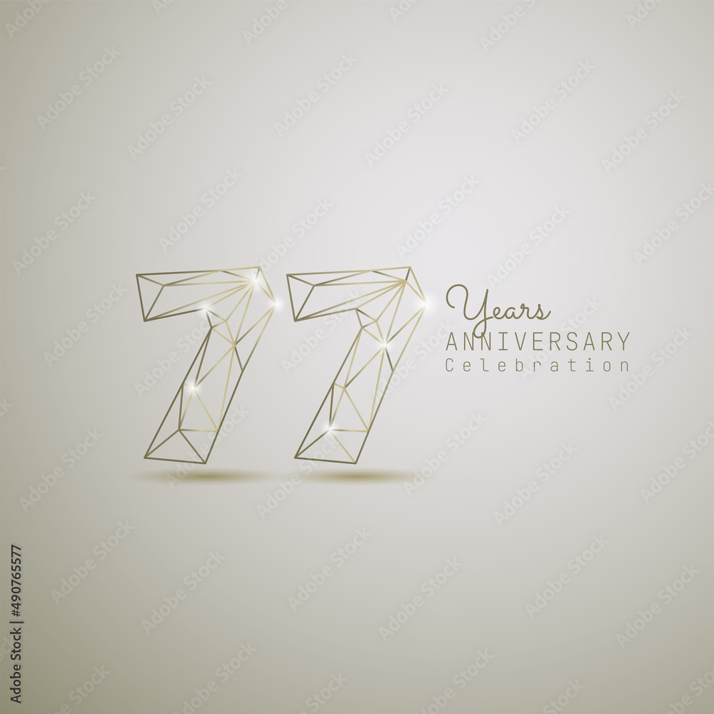 Obraz premium 77 years anniversary logotype with gold wireframe low poly style. Vector Template Design Illustration.