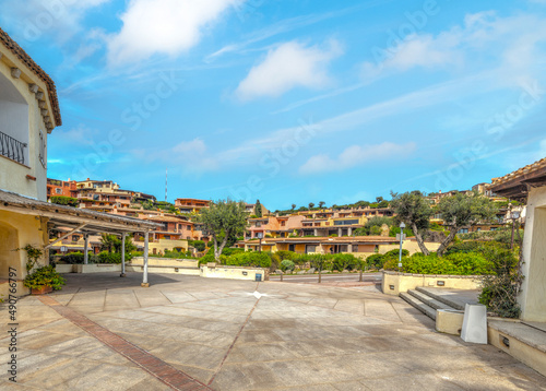 Small square in Porto Cervo on a cloudy day