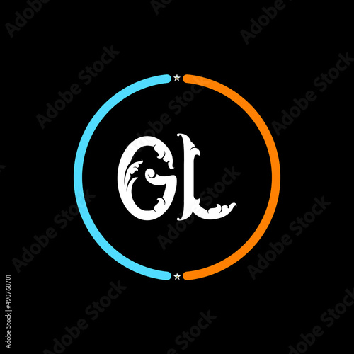 GL, L G Letter Logo. GL circle logo design vector,  black background.  