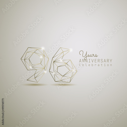 96 years anniversary logotype with gold wireframe low poly style. Vector Template Design Illustration.