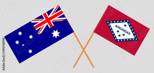 Crossed flags of Australia and The State of Arkansas. Official colors. Correct proportion