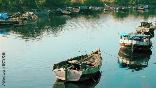 Wooden Old Fishing Boat With Nature Background, Mumbai, India photo
