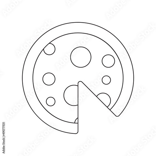 Delicious cooked pizza, black and white icon. Illustration
