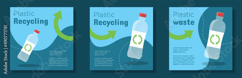 Plastic recycling social media post, banner set, save the earth advertisement concept, zero waste sustainable marketing square ad, abstract print, isolated on background