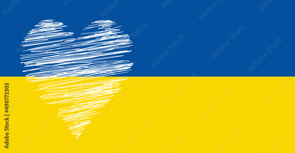 Ukraińska flaga i białe serce. Ukraina - obrazy, fototapety, plakaty 