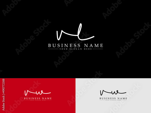 Colorful VL Signature Letter Logo, Signature Vl lv Letter Icon red black and white color handwriting logo design photo