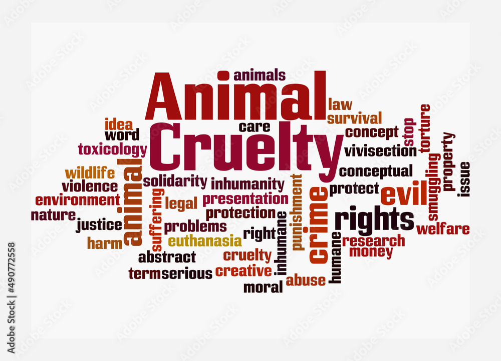 Obraz premium Word Cloud with ANIMAL CRUELTY concept, isolated on a white background