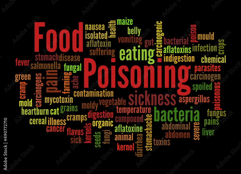 Word Cloud with FOOD POISONING concept, isolated on a black background