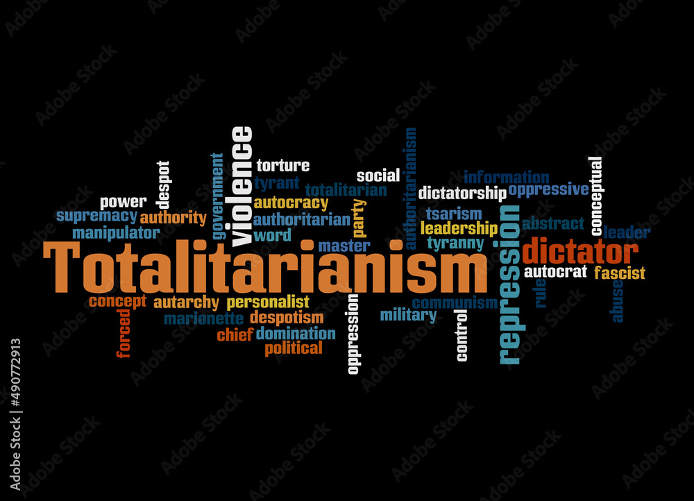 Word Cloud with TOTALITARIANISM concept, isolated on a black background Word Cloud with TOTALITARIANISM concept, isolated on a black background