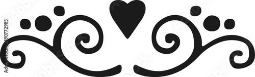 Sketch decorative frame illustration with heart, Black retro ornament
