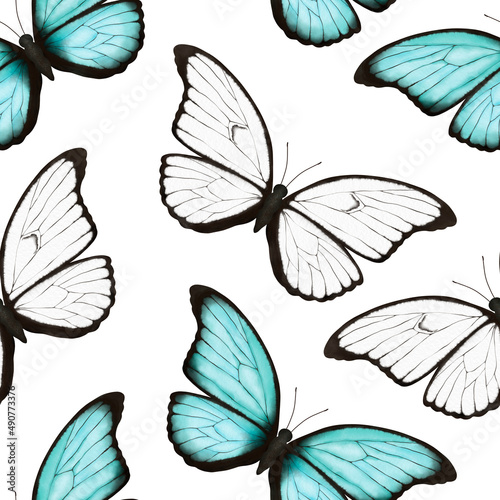 Watercolor tropic exotic butterfly seamless pattern. Spring background with butterfy for textile  wallpaper  greeting cards