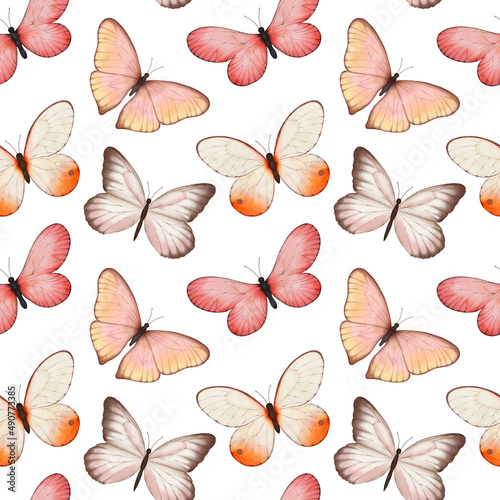 Watercolor tropic exotic butterfly seamless pattern. Spring background with butterfy for textile  wallpaper  greeting cards