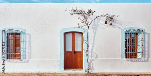 Fototapeta Naklejka Na Ścianę i Meble -  Walking the streets of a town of white houses