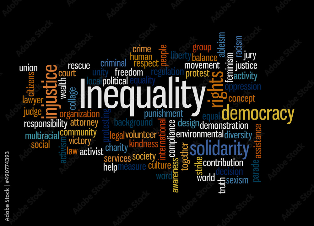 Word Cloud with INEQUALITY concept, isolated on a black background Word Cloud with INEQUALITY concept, isolated on a black background