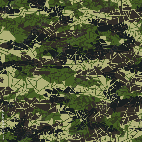 Camouflage texture seamless pattern with chaotic tiles. Abstract modern military ornament for fabric and fashion textile print. Vector background.
