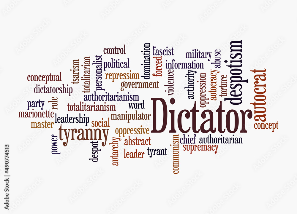 Word Cloud with DICTATOR concept, isolated on a white background Word Cloud with DICTATOR concept, isolated on a white background